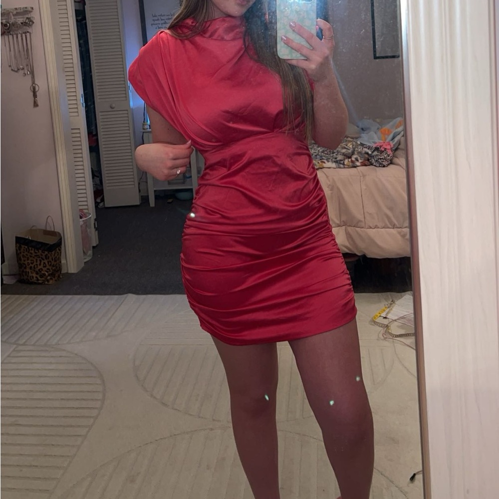 pink silk cocktail dress